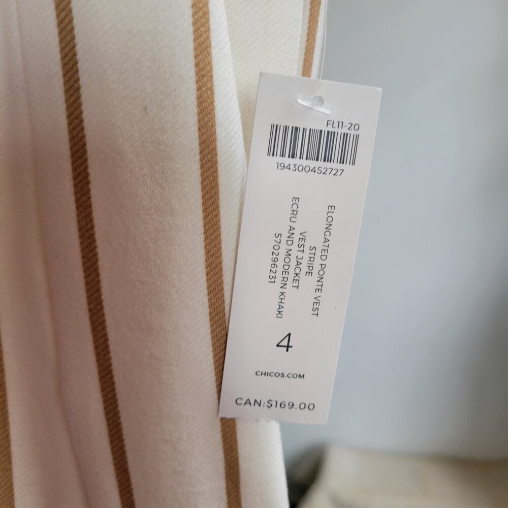 NWT CHICO Elongated Ponte Striped Vest/Jacket (Size: 4) - Picture 8 of 8